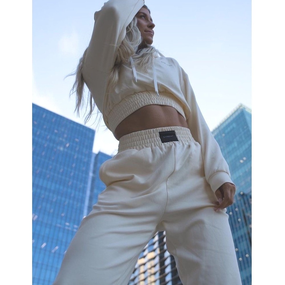 Syrgent Jogger Set Small Cream Cropped Hoodie Sweatpants Two Piece Loungewear